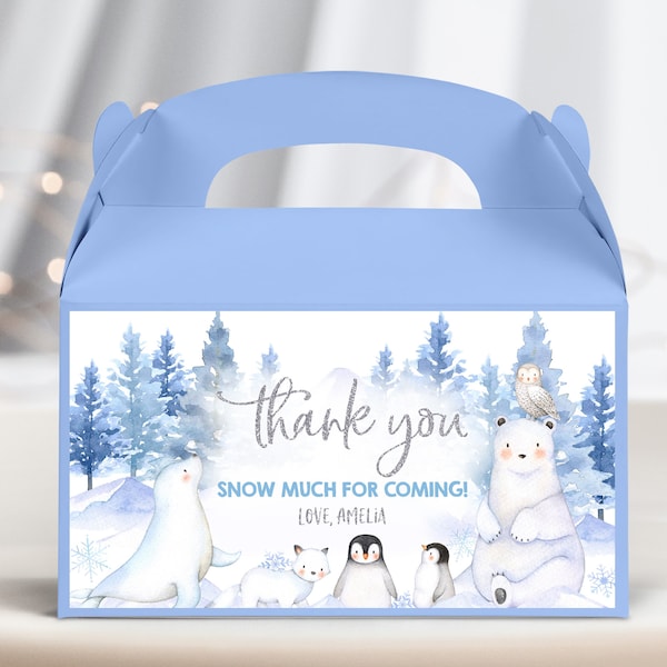 Winter Wonderland Gable Box Label Onederland Gift Treat Box Polar Bear Birthday Party Favors Woodland Baby Shower Printable BS06B BT46B