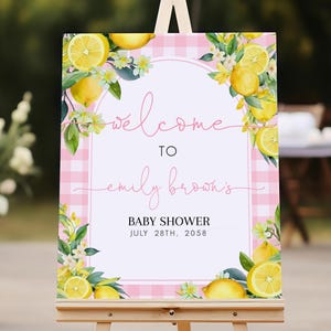 Zitrone-Babyparty-Willkommensschild A Sweet Little One Party Decor Pink Lemonade Poster Citrus Floral Sunshine Summer Yellow Porch EDITIERBAR AS45P