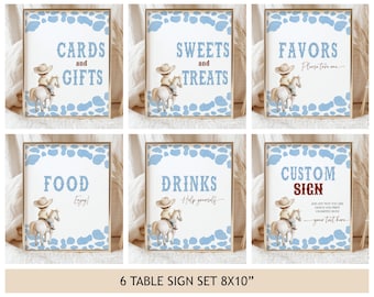 Cowboy Baby Shower Table Sign Set, First Rodeo Birthday Poster Bundle, Western Rustic Country Wild West Party Decor EDITABLE AS40B AT75B