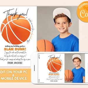 Basketball Photo Thank You Card Boy Girl Birthday Party Sports Team All ...
