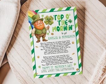 Leprechaun Letter, Lucky the Leprechaun Trap Note, St Patrick's Day Game, Kids Classroom Activity, Irish Shamrock Clover Printable HL77G