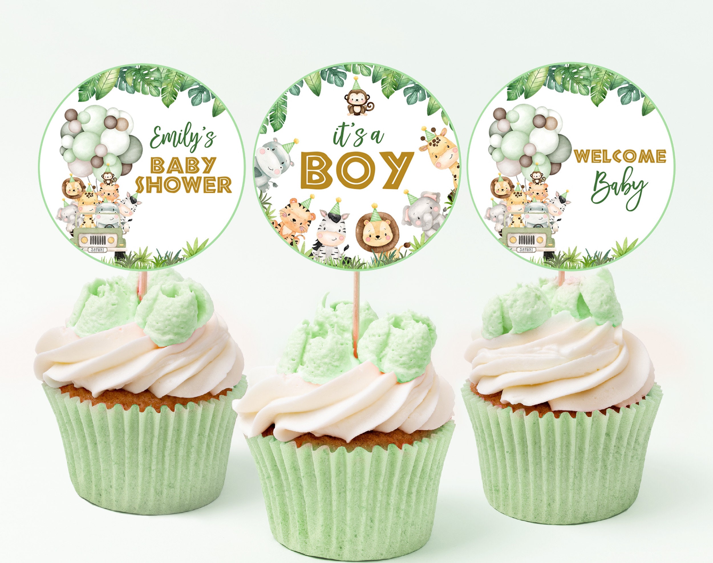 36Pcs Baby Bear Cupcake Toppers - Jungle Animal Theme Baby Shower Cake Decorations