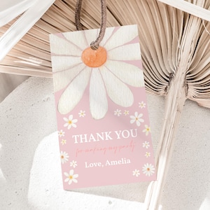 Etiquettes pour cadeaux de baby shower Daisy 1er anniversaire de Marguerite Marguerites florales bohèmes Merci rose violet fleur sauvage imprimable BS40P BT84P