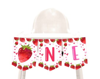 Erdbeere Hochstuhl Banner Beere Erster Geburtstag Mädchen 1.Geburtstag Party Dekoration Beere Süße Eins Bunting Flagge Sommer Printable Prop BT37P