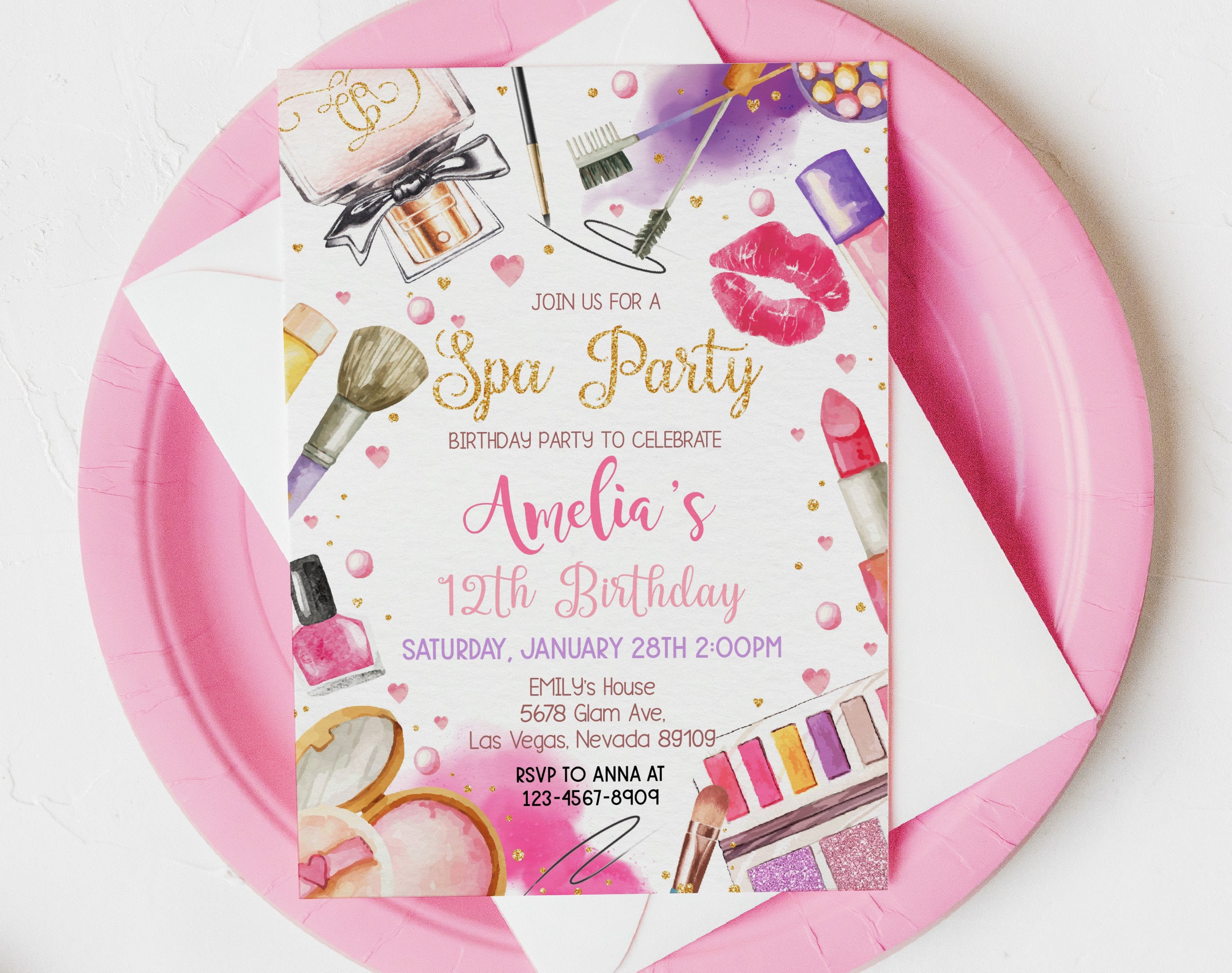 Spa Party Invitation Birthday Invite Makeup Pamper Girl Pajama Etsy