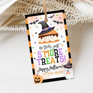 Halloween Tags Trick or Smore Treats Tags Happy Halloween Favor Tags Kids Halloween Class Gift Tags Printable S&#39;more Treat Bag Label HL36