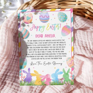 Carta de conejito de Pascua del escritorio de Easter Letter Kids Nota de conejito de Pascua Actividad de Pascua personalizada Búsqueda de huevos Plantilla de canasta de Pascua HL41