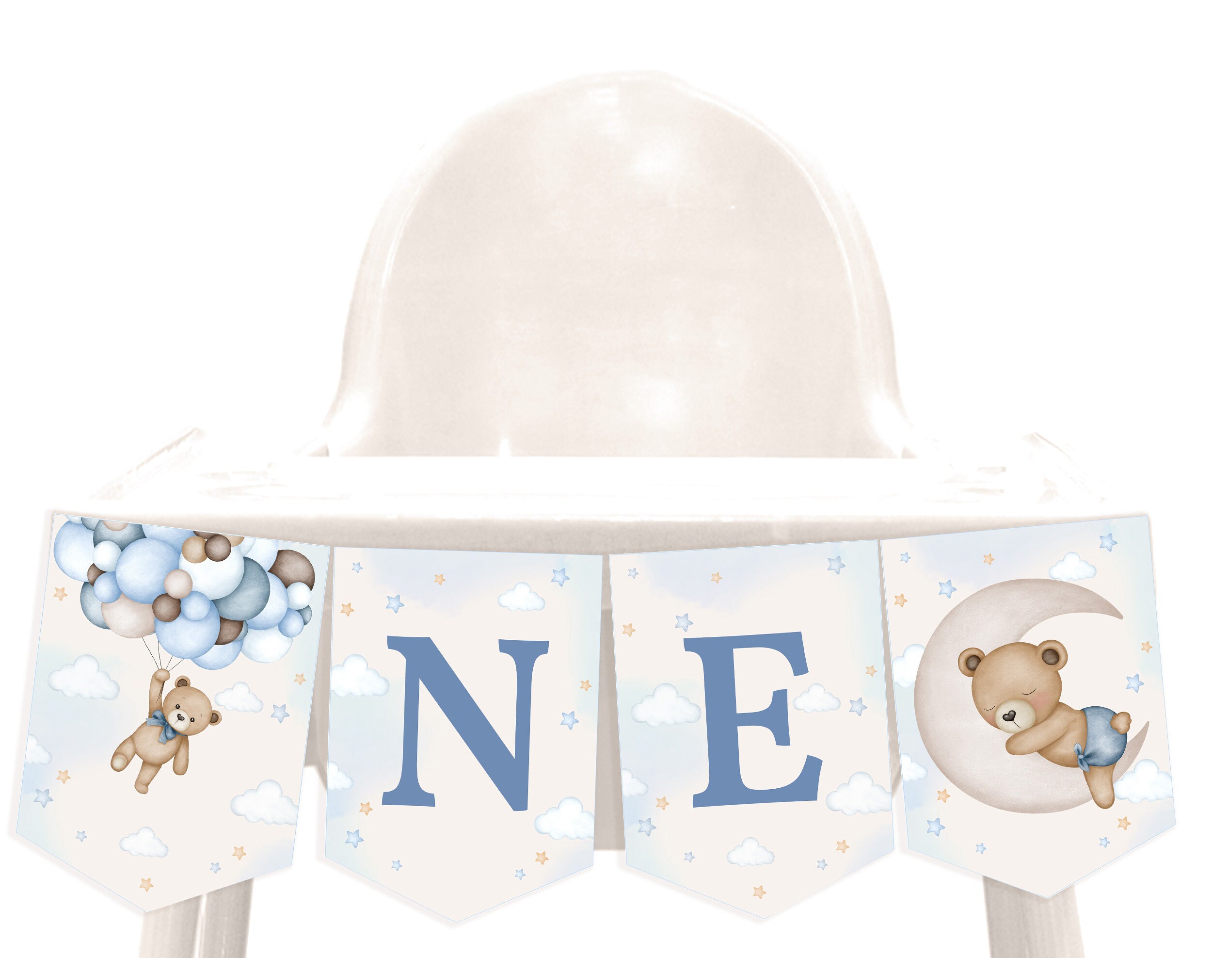 Teddy Bear High Chair Banner Beary First Boy Birthday Party Decor Blue ...