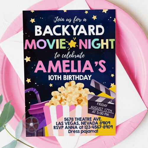 Backyard Movie Night Invitation Outdoor Movie Birthday Party - Etsy