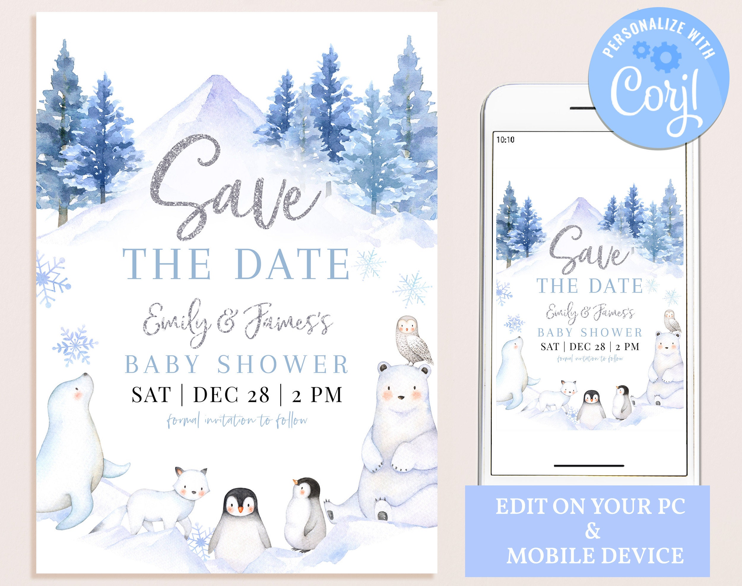 Mocsicka Winter Babyparty Hintergrund - "It's Cold Outside" Mit Eisbären, Pinguinen & Schneeflocken