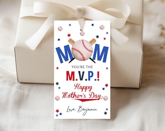 Baseball Mom Gift Tag You're the MVP Mother's Day Favor Tag Softball Mom Happy Mothers Day Cookie Tags Sports Thank You Tags Printable MO01B