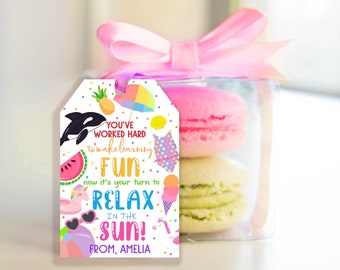 You've Worked Hard to Make Learning Fun Gift Tags Turn Relax in Sun Teacher Appreciation Thank You End of School Year Label Printable HL27