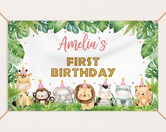 Fiesec Wild One Birthday Decorations Girl, Jungle Safari Animal Theme 1st Party Decorations Backdrop Balloons Leaves Monthly Photo Highchair Banner Box Cutout Cake Topper Crown Poster Pink 121 PCs - View #8