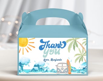 Surf Baby Shower Gable Box Label Baby on Board Boy Surfs Up Birthday Favors Surfing Summer Beach Party Gift Treat Box Printable BS52B AT01B