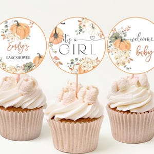 Onze kleine pompoen cupcake toppers jongen meisje babyshower feestdecor herfst herfst genderneutraal boho bloemen dessertetiketten afdrukbaar BS72E