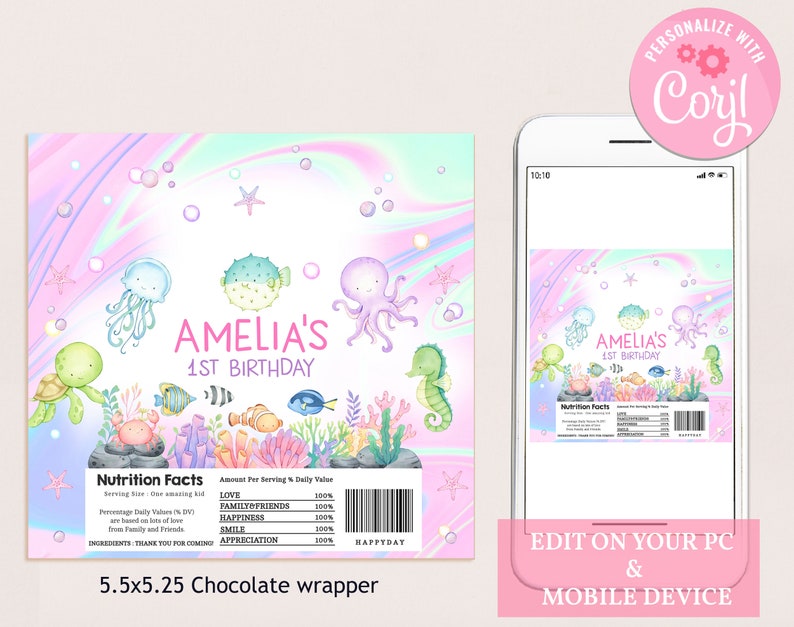 Under the Sea Chocolate Wrapper Girl 1st Birthday Party Decor ...