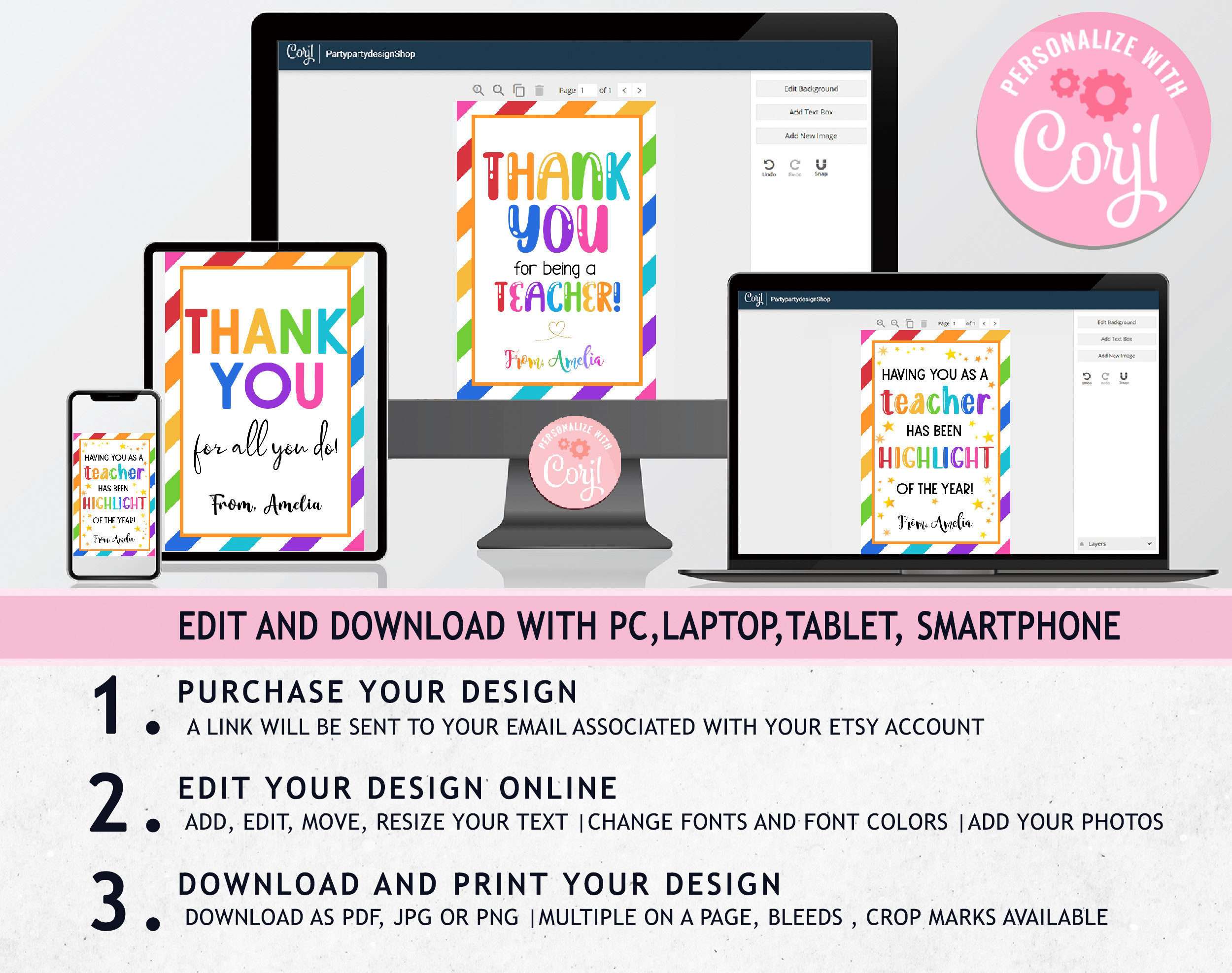 Teacher Appreciation Tags Set Printable Cookie Gift Card Package School ...