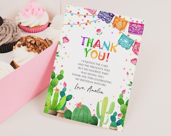 Fiesta Birthday Thank You Card Mexican Cactus Thank You Note Succulent Flower Cinco De Mayo Fiesta Baby Shower EDITABLE Template BS54 BT54