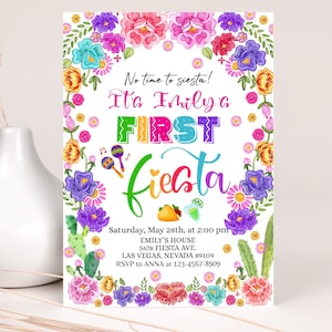 Fiesta Birthday Invitation Mexican Flowers First Birthday Party Invite Colorful Flowers Cactus Desert Floral Cinco De Mayo EDITABLE BT57W