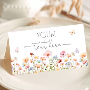 Carpas de comida para cumpleaños con flores silvestres, etiquetas para baby shower, flores de primavera, decoración floral en rosa y morado con mariposas, tarjetas de lugar AS30P AT69P