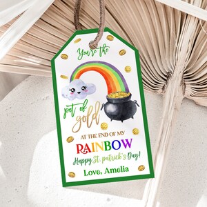 St Patricks Day Gift Tag You&#39;re The Pot Of Gold Favor Tags School Classroom Friend Teacher Printable Rainbow Cookie Treat Bag Labels HL39