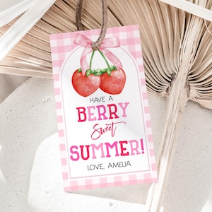 Have a Berry Sweet Summer Tag Aardbei Cadeaukaartje Einde schooljaar Bedankkaartjes Kleuterschool Fruit Roze Aardbeien Afdrukbare HL68P