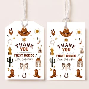 Western Favor Tags Western Party Gift Tags Wild West Birthday Party Decor Cowboy 1st First Rodeo Thank You Label Printable Template BT82E