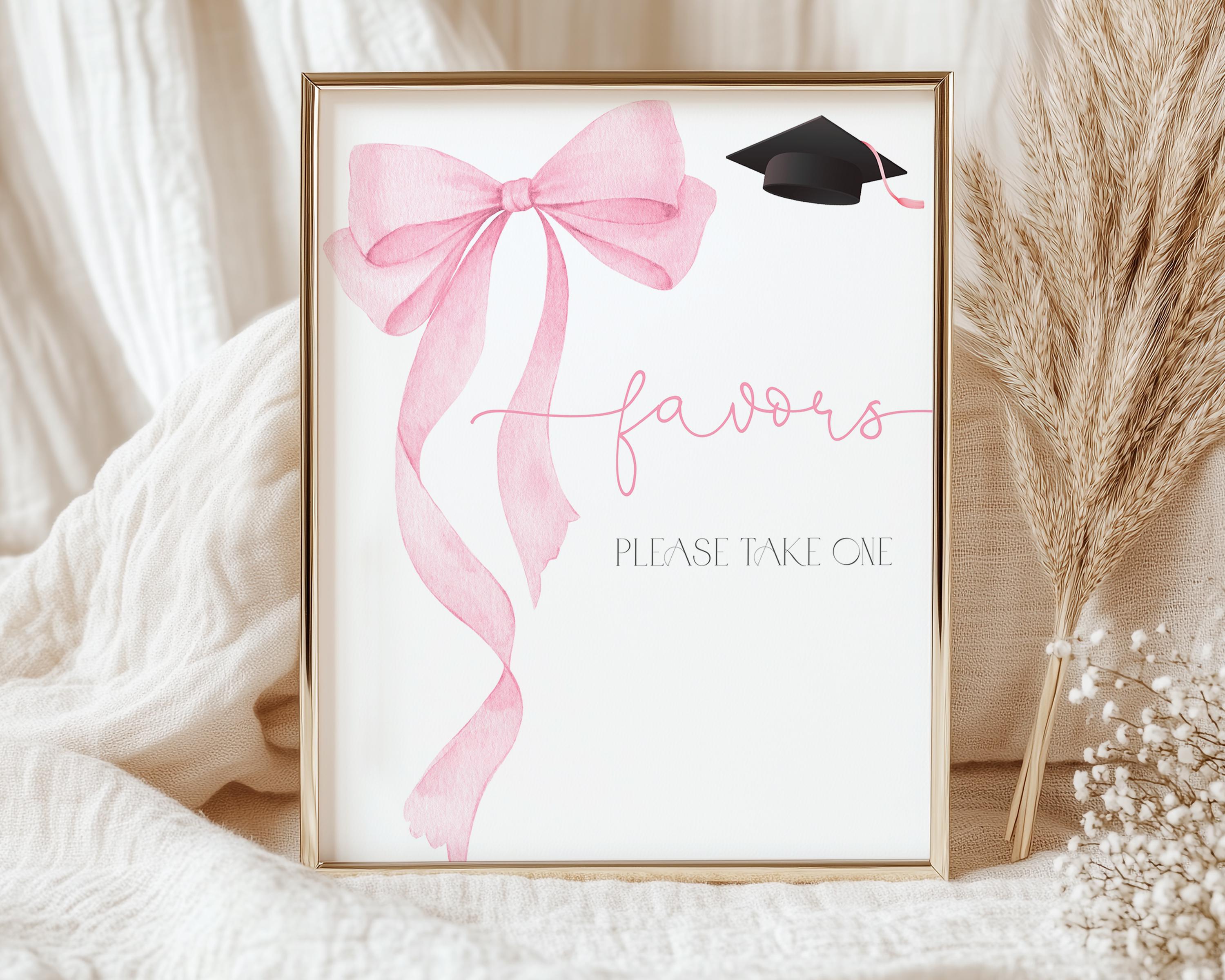 Graduationa Signs Pink Pink Bow Graduation Table Signs Set, Coquette Grad Party Poster Bundle ...