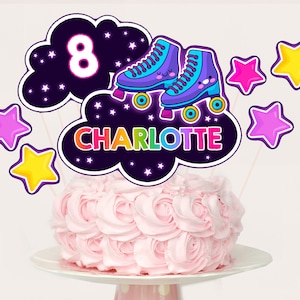 Roller Skating Cake Toppers Lets Roll Retro Roller Skate Birthday Decor Neon Glow Rainbow Disco Dance Party Printable Centerpiece BT39V