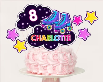 Roller Skating Cake Toppers Lets Roll Retro Roller Skate Birthday Decor Neon Glow Rainbow Disco Dance Party Printable Centerpiece BT39V