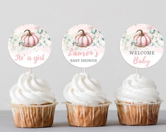 Pumpkin Cupcake Topper Baby Shower Birthday Fall Autumn Little Tag Label Boy Girl Printable Template INSTANT DOWNLOAD BBS001