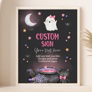 Halloween Birthday Custom Sign It&#39;s a Ghoul Baby Shower Table Sign Pink Cute Ghost Spooky One Girl 1st Party Poster Printable BS30KP BT87KP