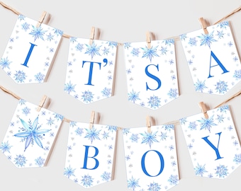 Snöflinge babyshowerbanderoll vinterunderland girlang pojke könsneutral festdekoration en liten snöflinga utskrivbar REDIGERINGSBAR fotorekvisita BS74B