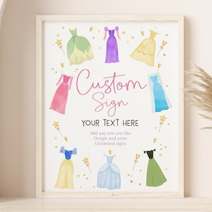 Princess Birthday Custom Sign Once Upon a Time Princess Dresses Table Sign Royal Girl 1st Pink Dress Up Party Decor EDITABLE Poster AT14