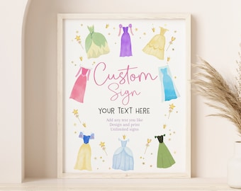 Princess Birthday Custom Sign Once Upon a Time Princess Dresses Table Sign Royal Girl 1st Pink Dress Up Party Decor EDITABLE Poster AT14