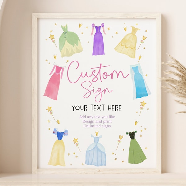 Princess Birthday Custom Sign Once Upon a Time Princess Dresses Table Sign Royal Girl 1st Pink Dress Up Party Decor EDITABLE Poster AT14