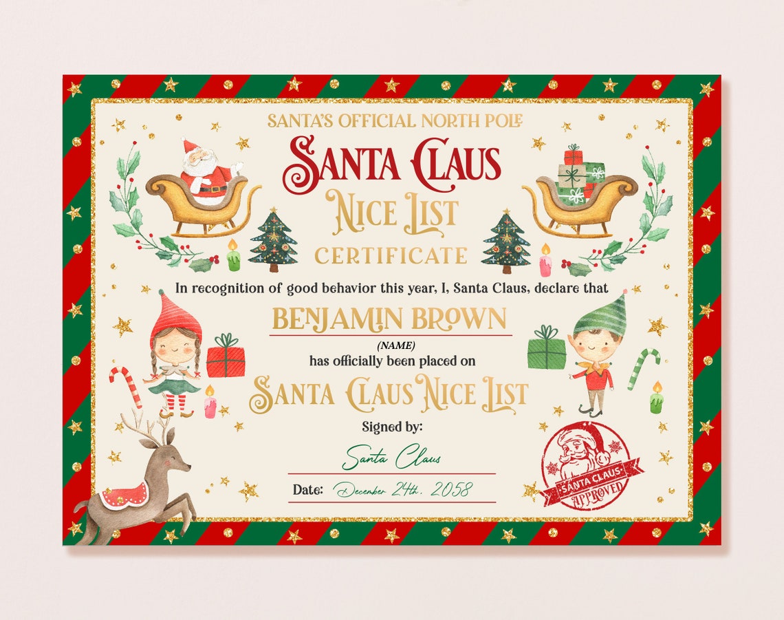 EDITABLE Santa Letter Custom Nice List Certificate Etsy