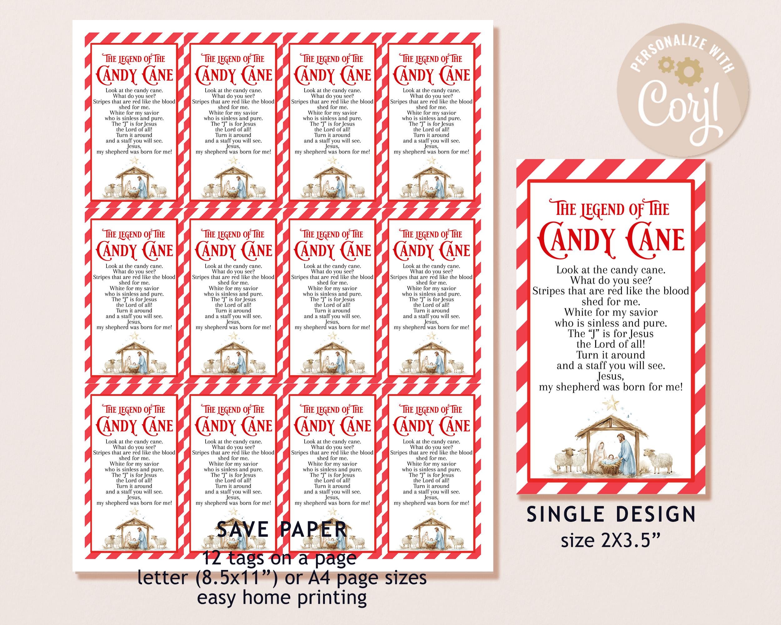 Legend of the Candy Cane Printable Tags, Kids Christian Treat Tag ...