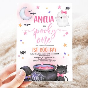 Halloween Birthday Invitation, Spooky One Invite, Cute Pink Ghost, 1st First Boo Day, Spooktacular Party, EDITABLE BT87WP image 5