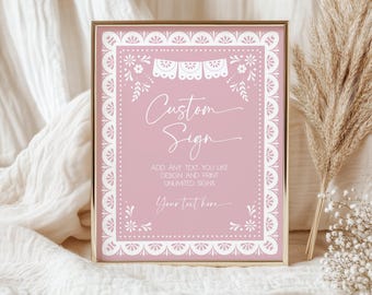 Cielito Lindo Custom Sign Mexican Baby Shower Table Sign Pink Talavera Baptism Party Decor Hermosa Carino Papel Picado EDITABLE AS42P BP01P