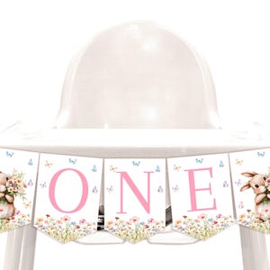 Some Bunny Birthday High Chair Banner Wildflower Butterfly Bunting Flag Spring Flowers Pink Purple Floral Party Decor Garland EDITABLE AT72P