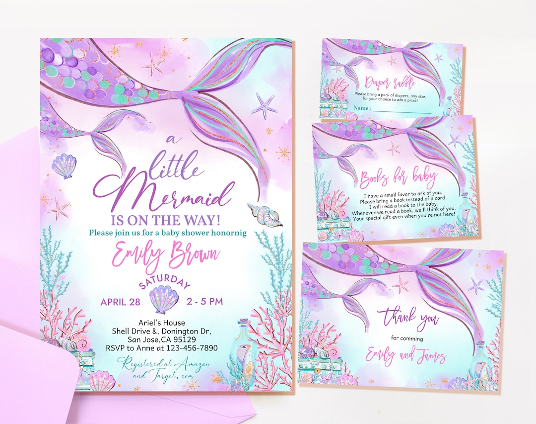 Mermaid Baby Shower Invitation Set Under the Sea Bundle Baby Sprinkle ...