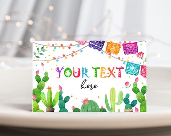 May include: A printable card with a white background featuring colorful paper banners, cacti, and the text "YOUR TEXT here".