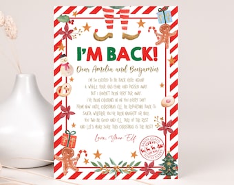 Ich bin zurück Elf Brief, Elf Ankunft Brief, Hallo Elf Brief, Kinder Weihnachtself Brief, Elf Hinweis Rücksendung, Willkommen druckbare EDITIERBARE HL31R