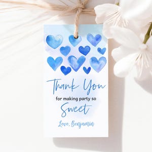 Etiquetas de regalo para cumpleaños, San Valentín, baby shower, corazones azules, etiquetas de agradecimiento para fiesta, plantilla imprimible BS64B AT25B