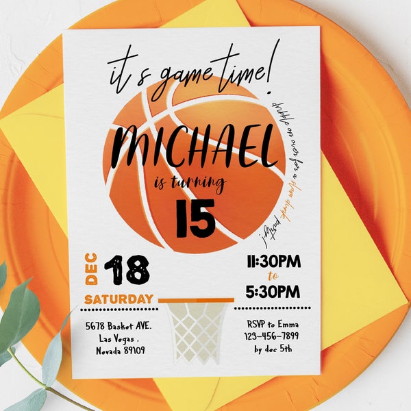 Basketball Invitation Birthday Party Invites Boy Sports Theme Supplies Kids Athletic SLAM DUNK Editable Template Digital Printable BT13