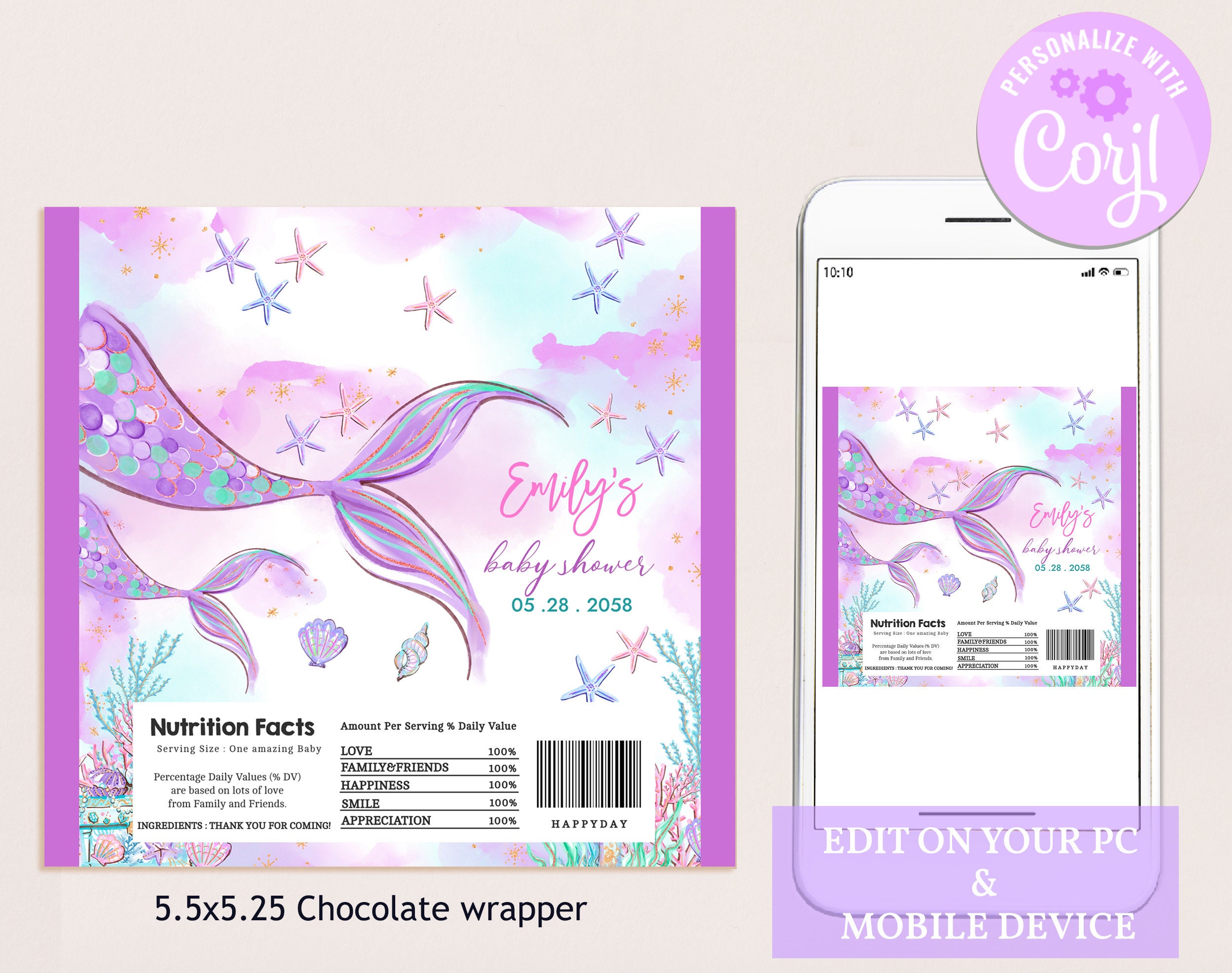 Mermaid Chocolate Wrapper Under the Sea Gender Neutral Party Decor ...
