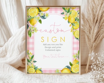 Citroen babyshower aangepaste bord Sweet One verjaardag poster roze limonade poster Citrus bloemen zonneschijn zomer geel BEWERKBAAR AS45P AT79P