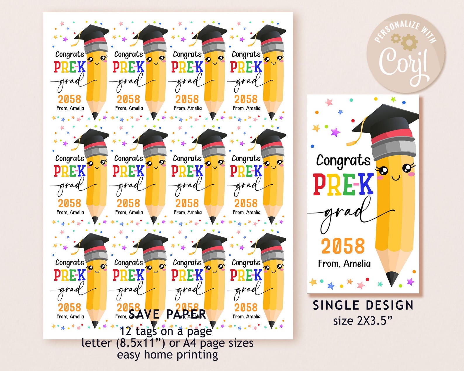 Congrats Pre-k Grad Gift Tag Preschool Graduation Treat Bag Tag End of ...