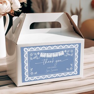 Etichetta per scatola a timpano Cielito Lindo, adesivi per scatola regalo per baby shower messicano, bomboniere per battesimo Talavera blu, carta Picado stampabile AS42B BP01B